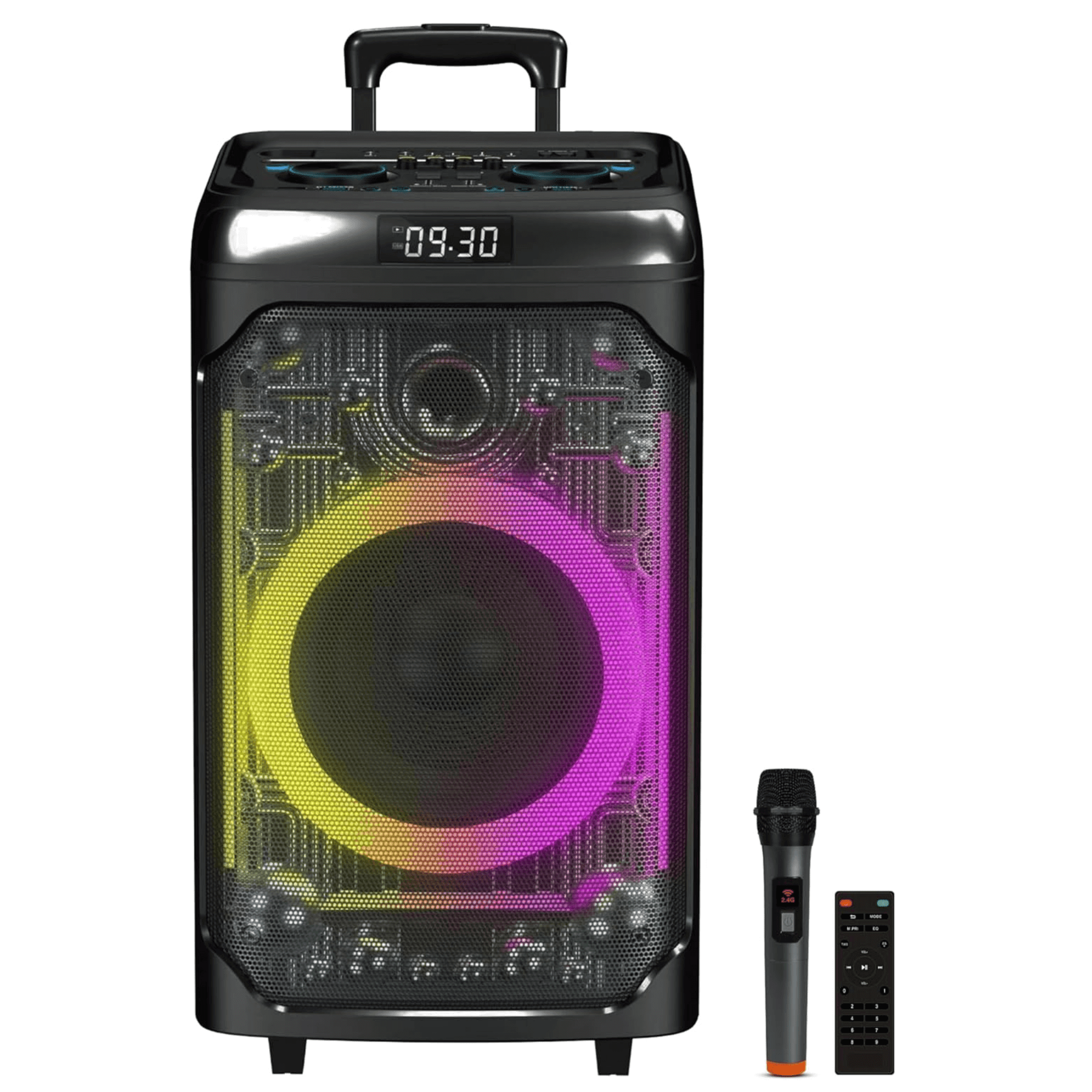 Pear Daisy IQ Sound CYBER FLEX12 12-inch portable Bluetooth party speaker with built-in controls and vibrant LED lighting.