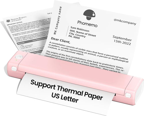 Wireless portable printer by Pear Daisy, compact thermal printer supporting 8.5x11 inch paper, ideal for travel and home use.