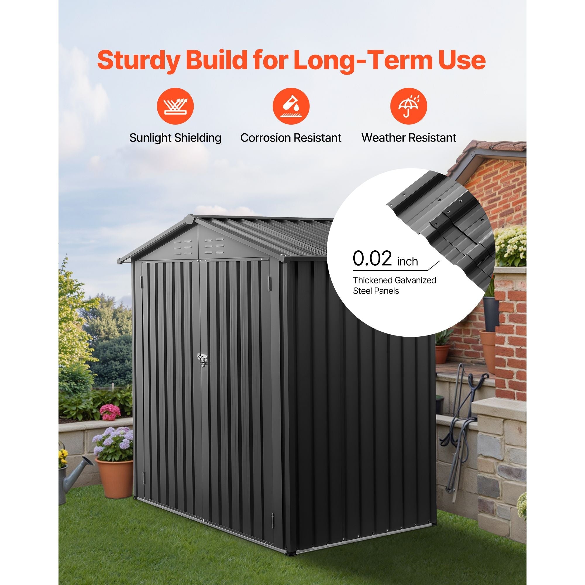 Pear Daisy 6x4 ft metal garden shed with lockable doors, outdoor storage solution for home and garden use.