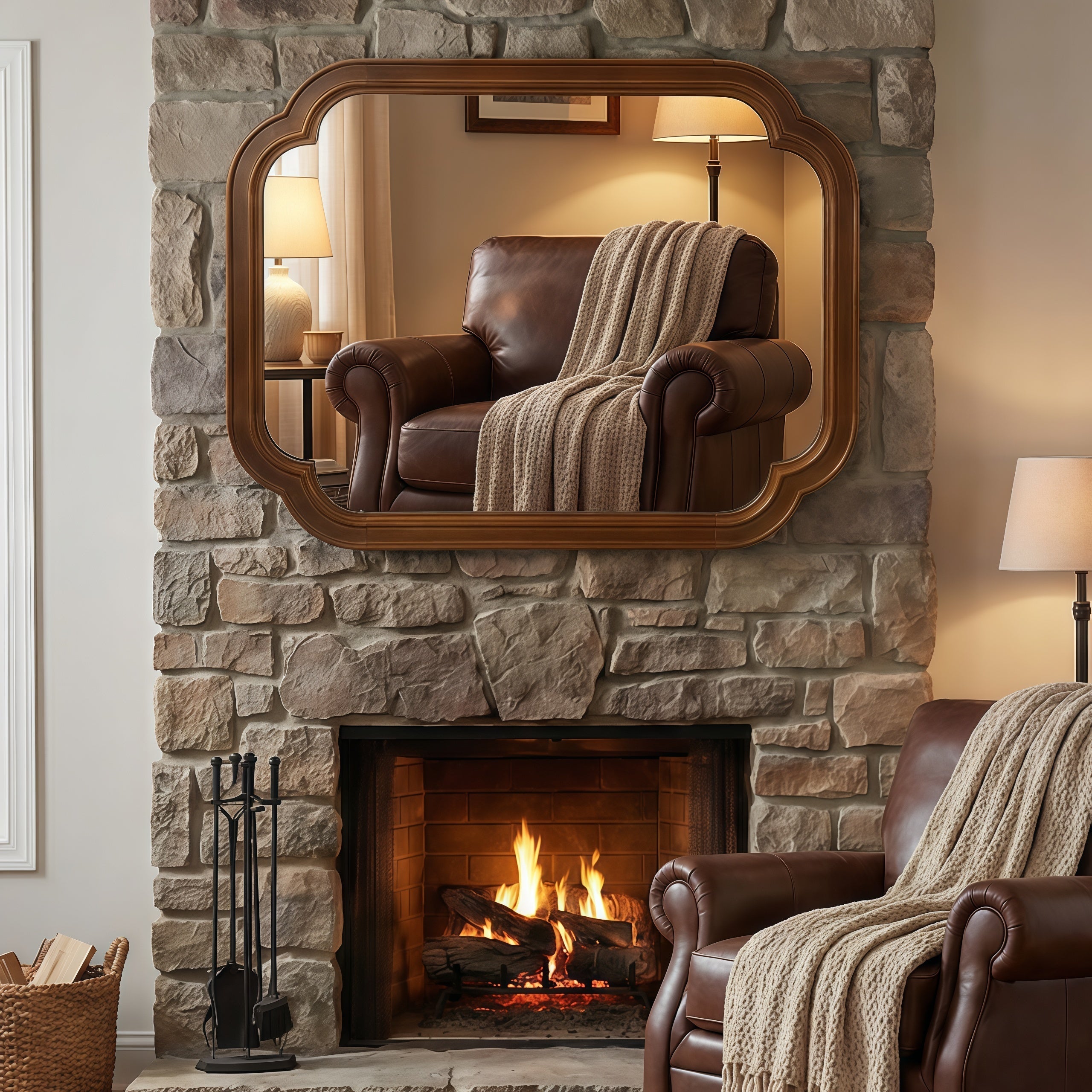 Sangria Beech solid wood framed decorative mirror with rounded corners, ideal for bedroom decor and furniture.