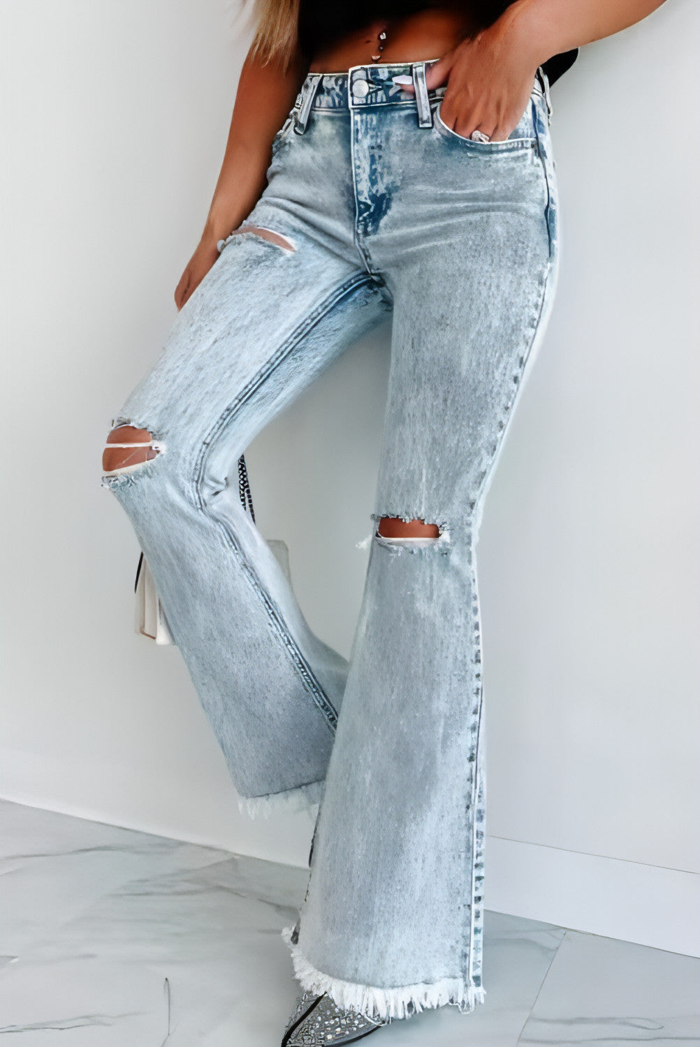 Carmine Juneberry UrbanEase™ high-waist ripped denim jeans with distressed details and classic five-pocket design.