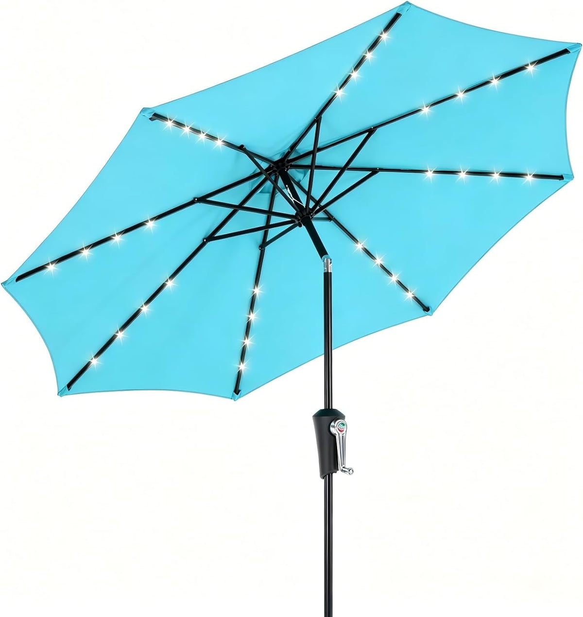 Outdoor Solar Patio Umbrella Featuring Crank LED Lights