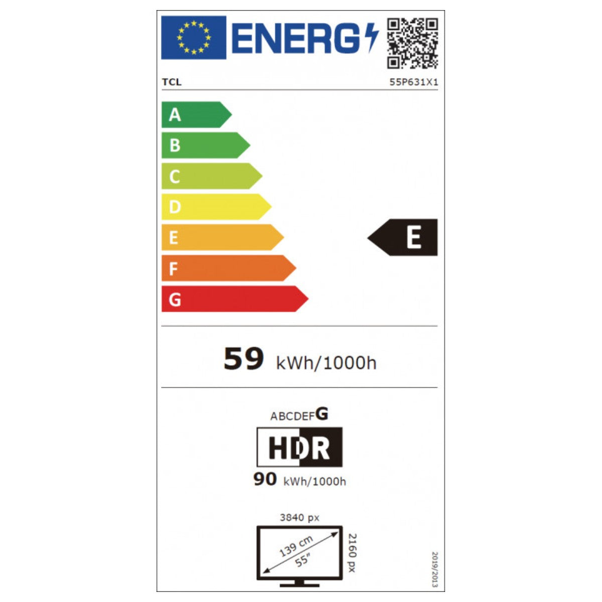 TCL 55P631 55-inch 4K Ultra HD LED Smart TV with Wi-Fi, displaying vibrant screen and energy label for consumer electronics.