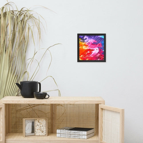 Rainbow Waves framed poster by Pear Alder on enhanced matte paper, showcasing vibrant, colorful wave design in a black frame.