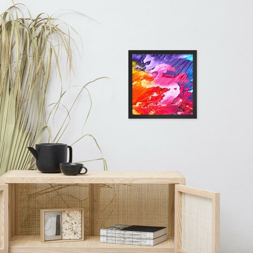 Rainbow Waves framed poster by Pear Alder, modern home decor on enhanced matte paper in black frame, 14x14 inches.