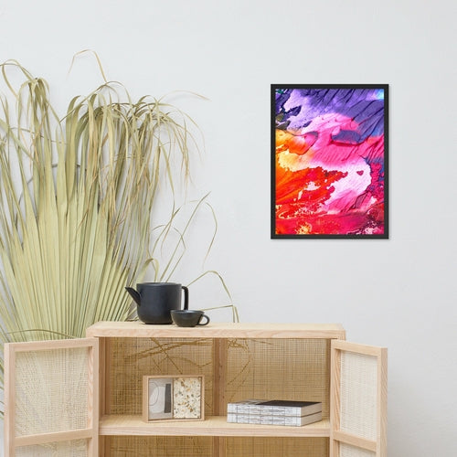 Rainbow Waves framed poster by Pear Alder, matte paper print with black frame, 18x24 inches, vibrant abstract home decor artwork.