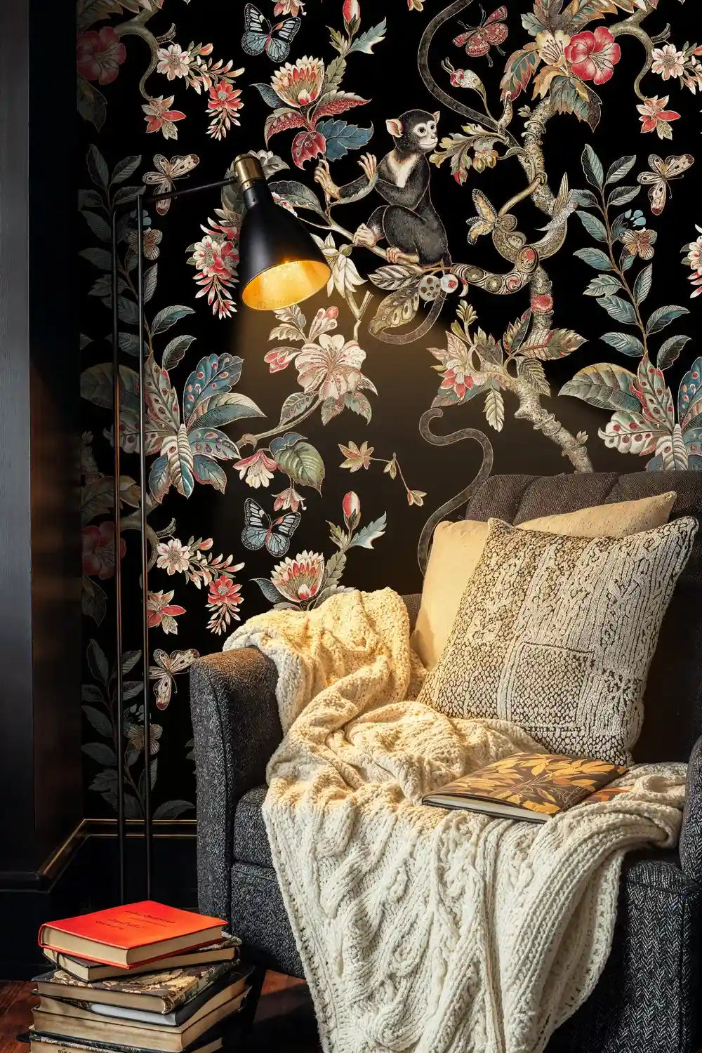 Exotic Monkey and Floral Wallpaper