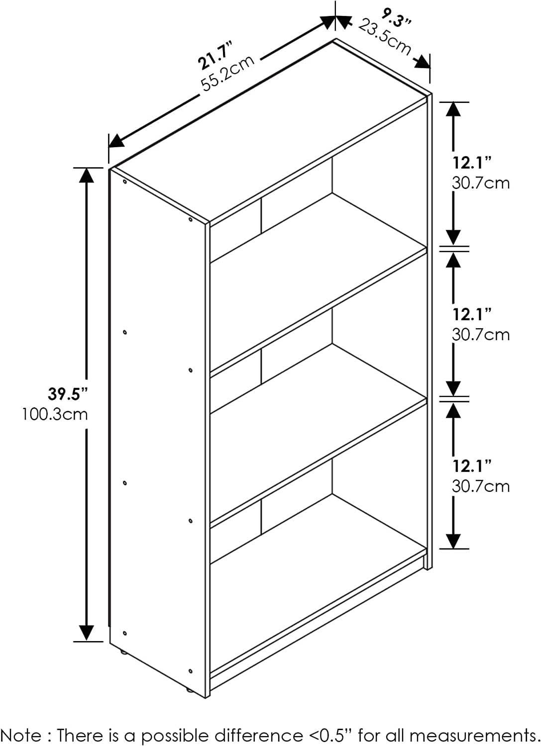 Threefold Tier Bookcase Storage Systems Dark Walnut