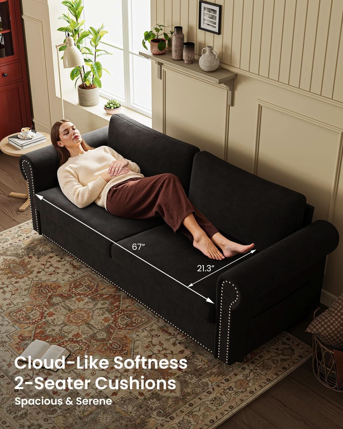 Queen Sleeper Sofa Bed Black Ergonomic Contemporary
