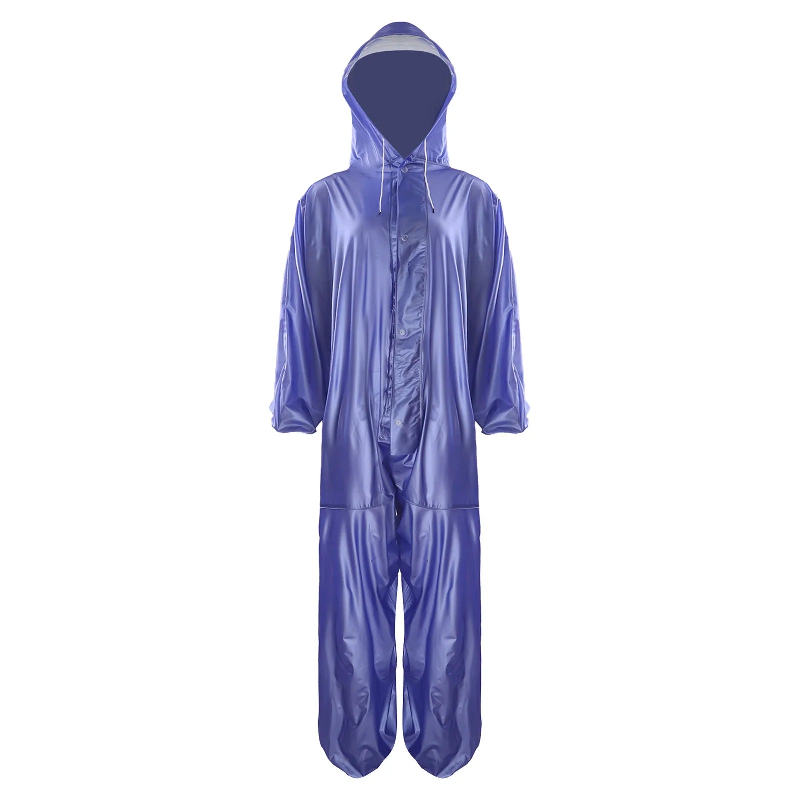 Adults one-piece waterproof raincoat with hood, front zipper, drawstring, and buttons, ideal for workwear by Start2Finish.