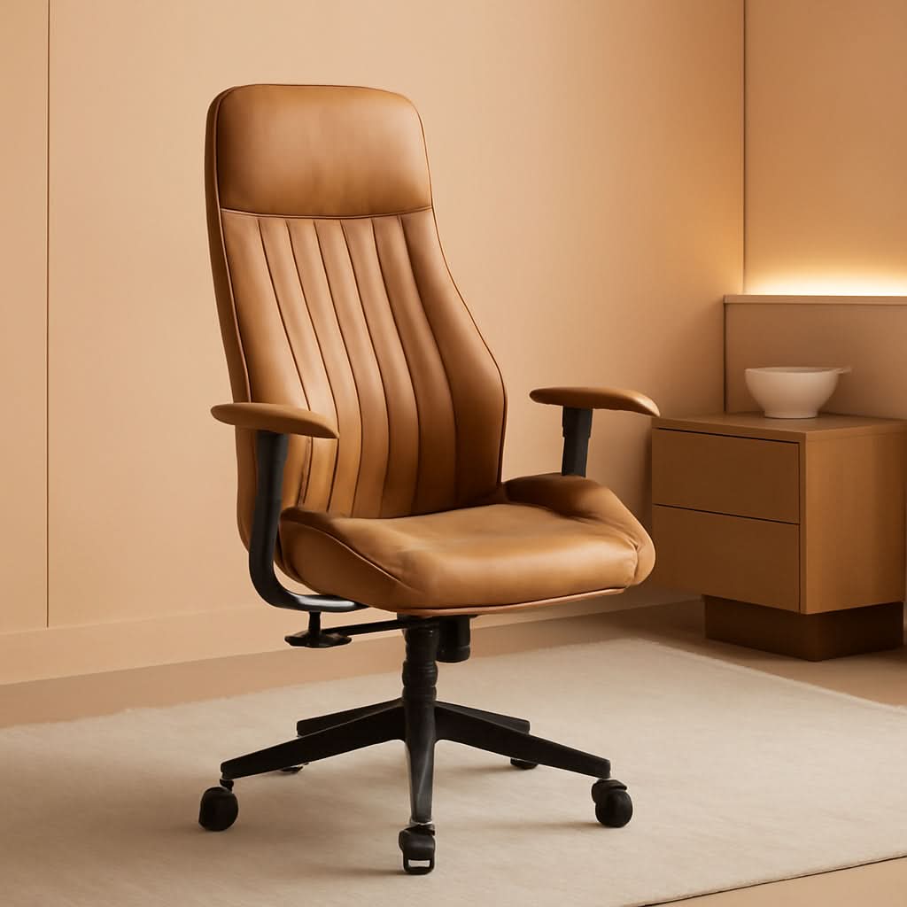 Ergonomic Mid Century Leather Office Chair With Lumbar