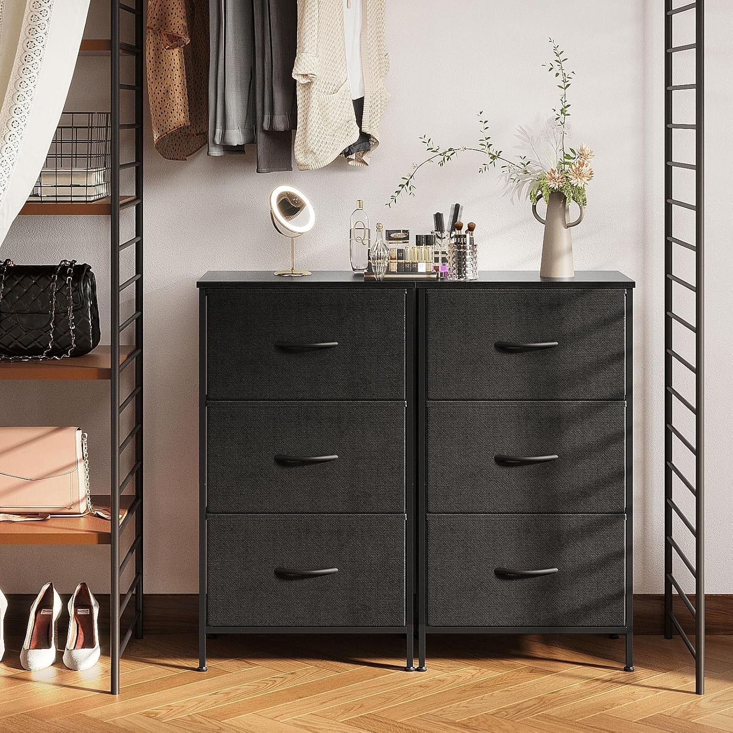 Black Peach Maple 3-drawer dresser nightstand with compact design, featuring sleek drawers for bedroom storage.