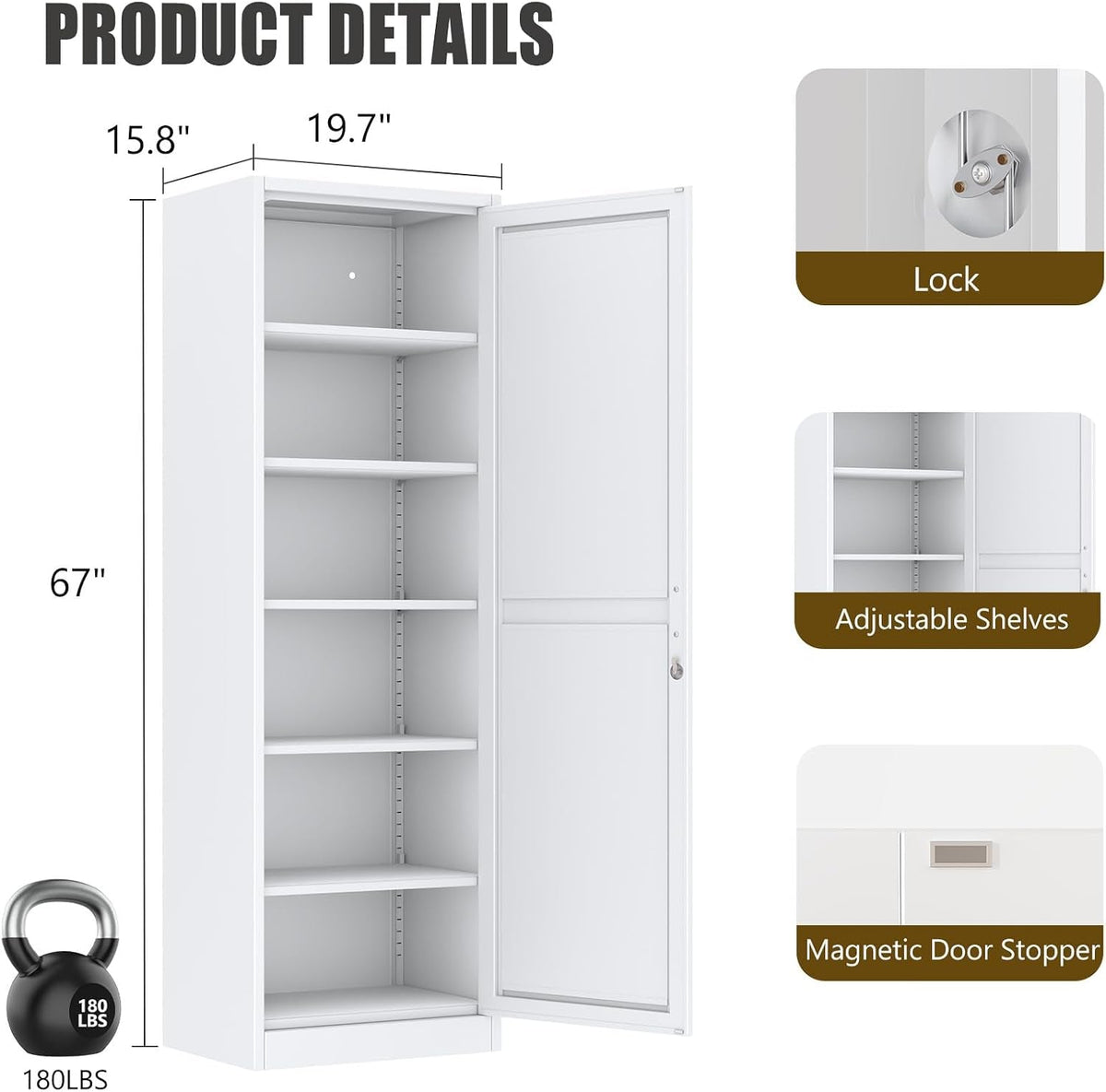 Lockable Metal Locker Cabinet Narrow White Storage