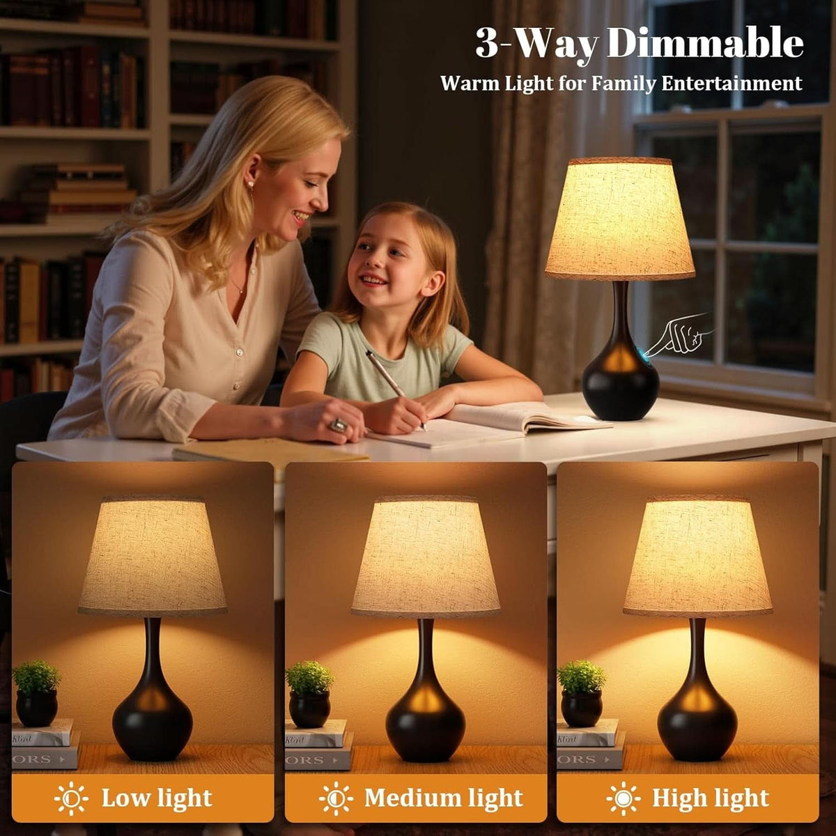 Black 16Inch Touch TableLamp Pro Nightstand Accent