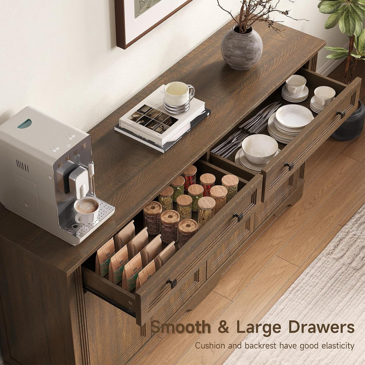 63 Inch Brown Country Style Sideboard Storage Credenza