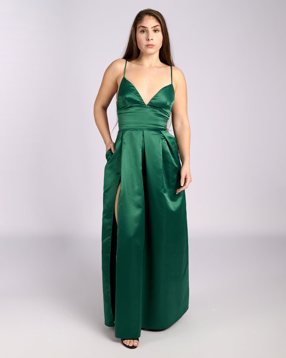 Ofelia Emerald Satin High Slit Dress " evening dresses " foremata gia gamo