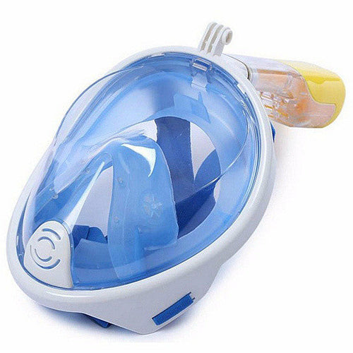 Salmon Lucky full face snorkel mask with clear viewing window and adjustable straps, designed for comfortable underwater exploration.