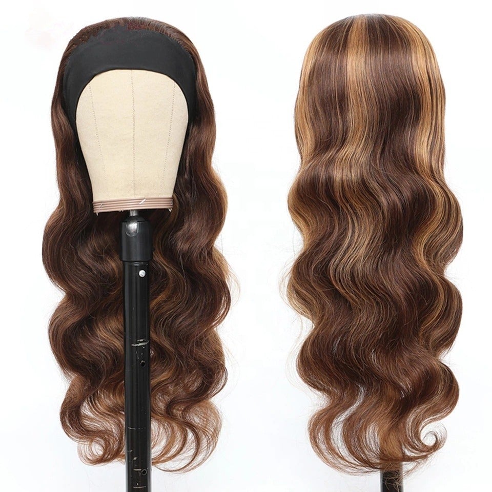 Cerise Alfie glueless human hair wig with highlight headband, body wave texture, natural look, suitable for bath and beauty use