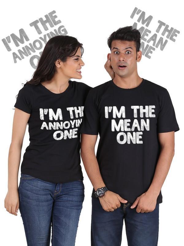 Scorpius The Mean One and Annoying One couple T-shirts featuring humorous cartoon characters on cotton fabric.