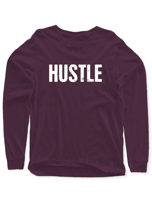 Scorpius Hustle full sleeves T-shirt in black, featuring bold white hustle graphic on the front, made from comfortable cotton fabric.