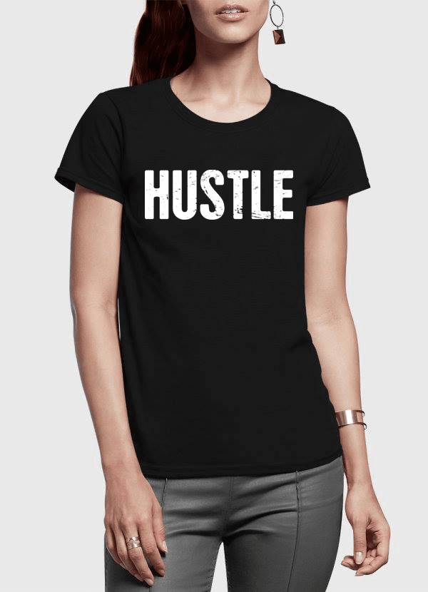 Scorpius Hustle Half Sleeves Women T-shirt in black, featuring a casual fit and stylish design, perfect for everyday wear.