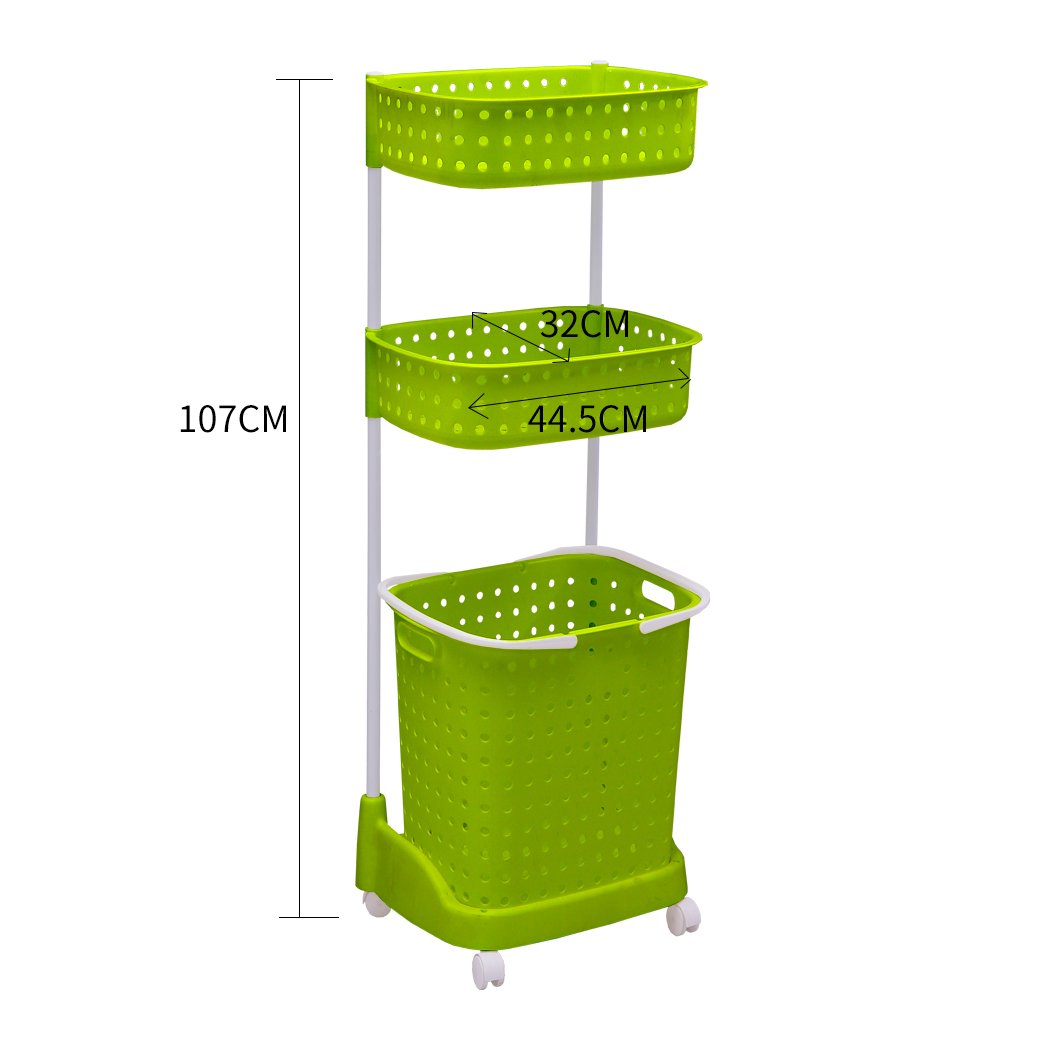Ultramarine Dione 3-tier bathroom laundry basket with mobile rack, multi-compartment clothes hamper and organizer for bathroom storage