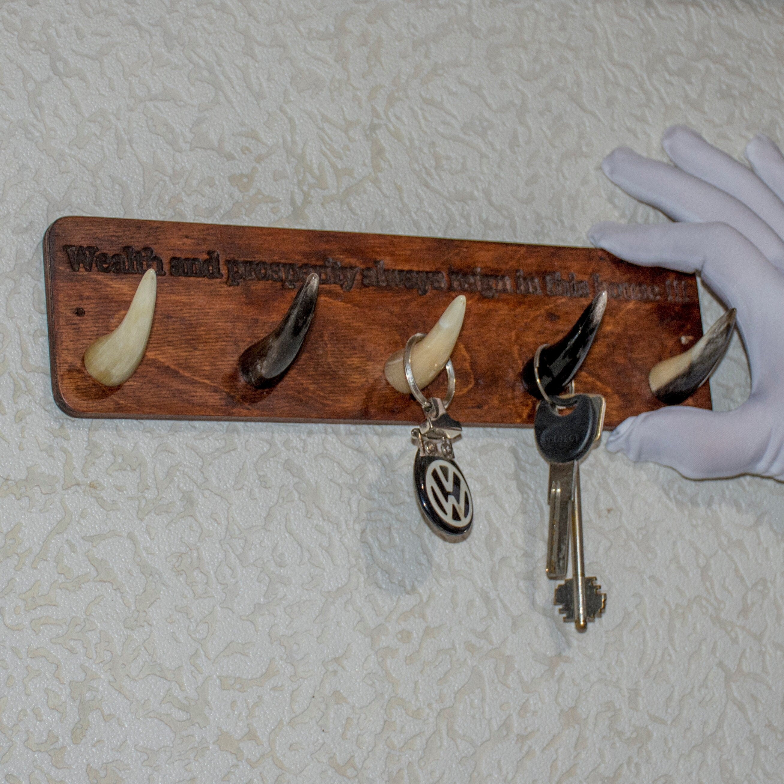 Coral Chronos wall key holder hook for entryway, jewelry and watch organizer with multiple hooks for keys and accessories.