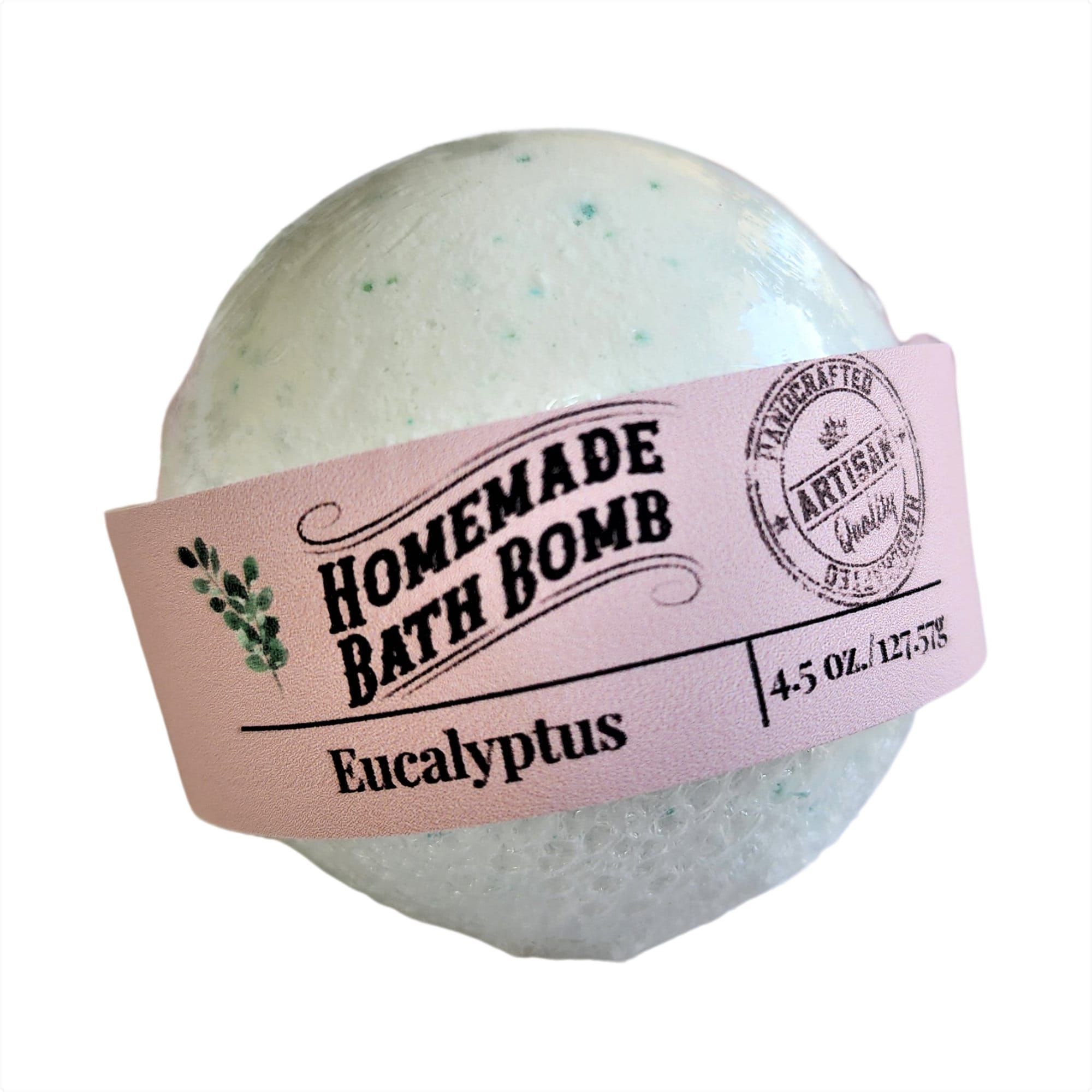 Yellow Shadow Eucalyptus bath bomb, vegan bath fizzy with natural ingredients, relaxing bath and spa product.