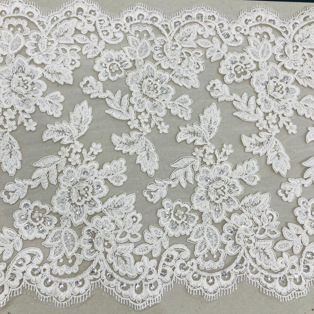Double Sided Beaded & Corded Lace Trim – Embroidered Couture Lace for Wedding Dresses, Gowns & Costumes | Lace USA - 95359W/2-HB