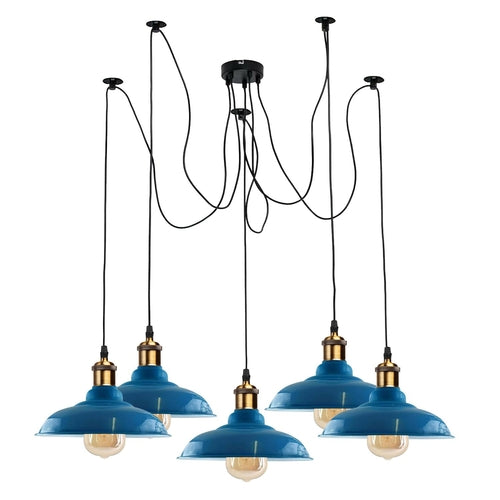 Sangria Angel industrial spider pendant light with five adjustable arms and E27 bulbs, ideal for modern indoor lighting.