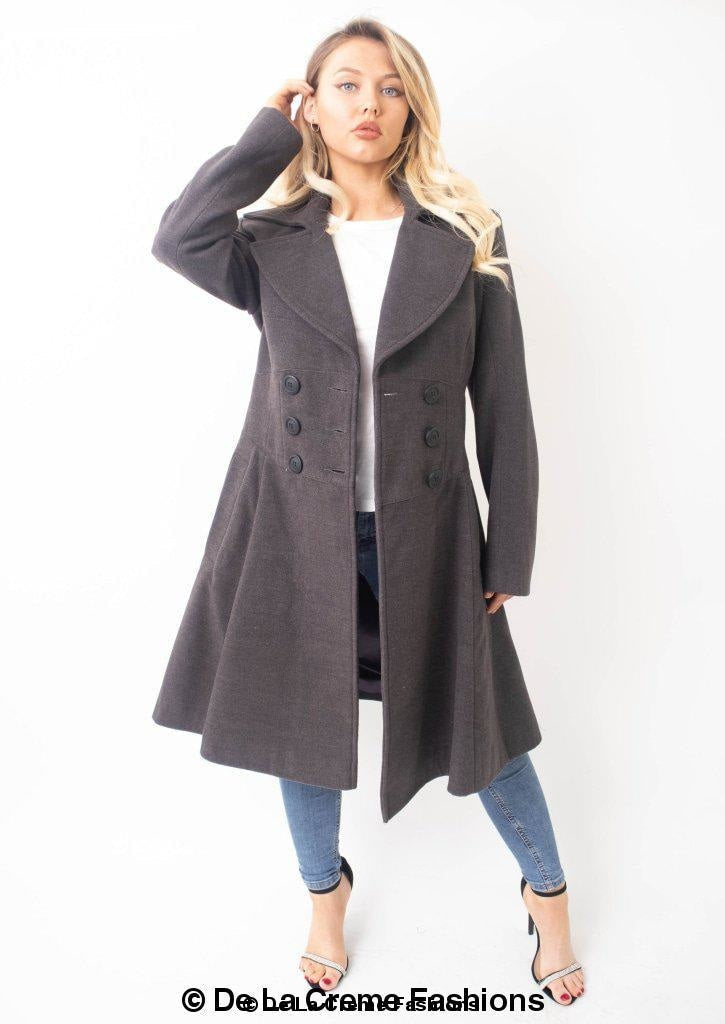 Rose Eleusis Kirsty Slim Fit A-Line Coat, stylish jacket with a tailored silhouette and classic design, front view.
