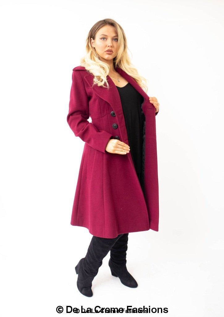 Rose Eleusis Kirsty Slim Fit A-Line Coat displayed on a hanger, showcasing tailored coat with clean lines and classic A-line silhouette.