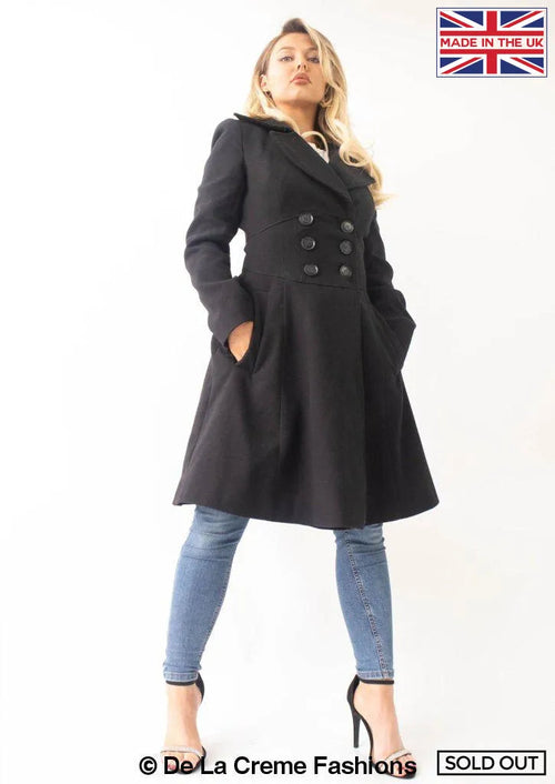 Black Kirsty Slim Fit A-Line Coat by Rose Eleusis, stylish women&