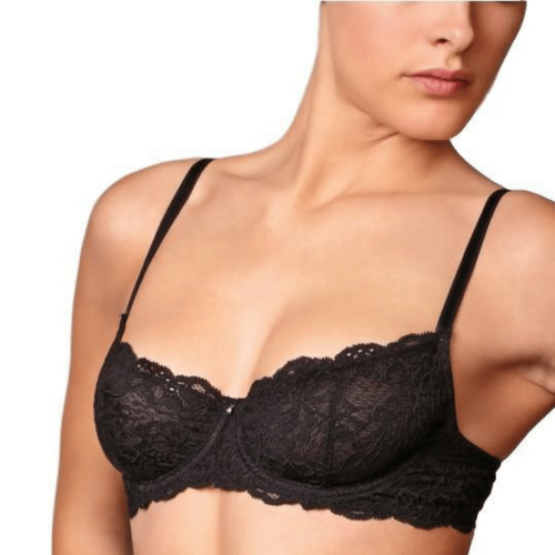 Black Lace Demi Cup Bra by Montelle Intimates featuring delicate lace details and supportive design, size 32B.