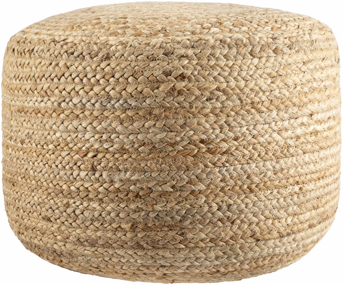 Lavertezzo Brick Red Knitted Beige Cotton Pouf