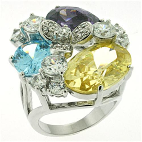 Turquoise Tiger LOA606 rhodium brass ring with AAA grade cubic zirconia, showcasing a stylish jewelry design.