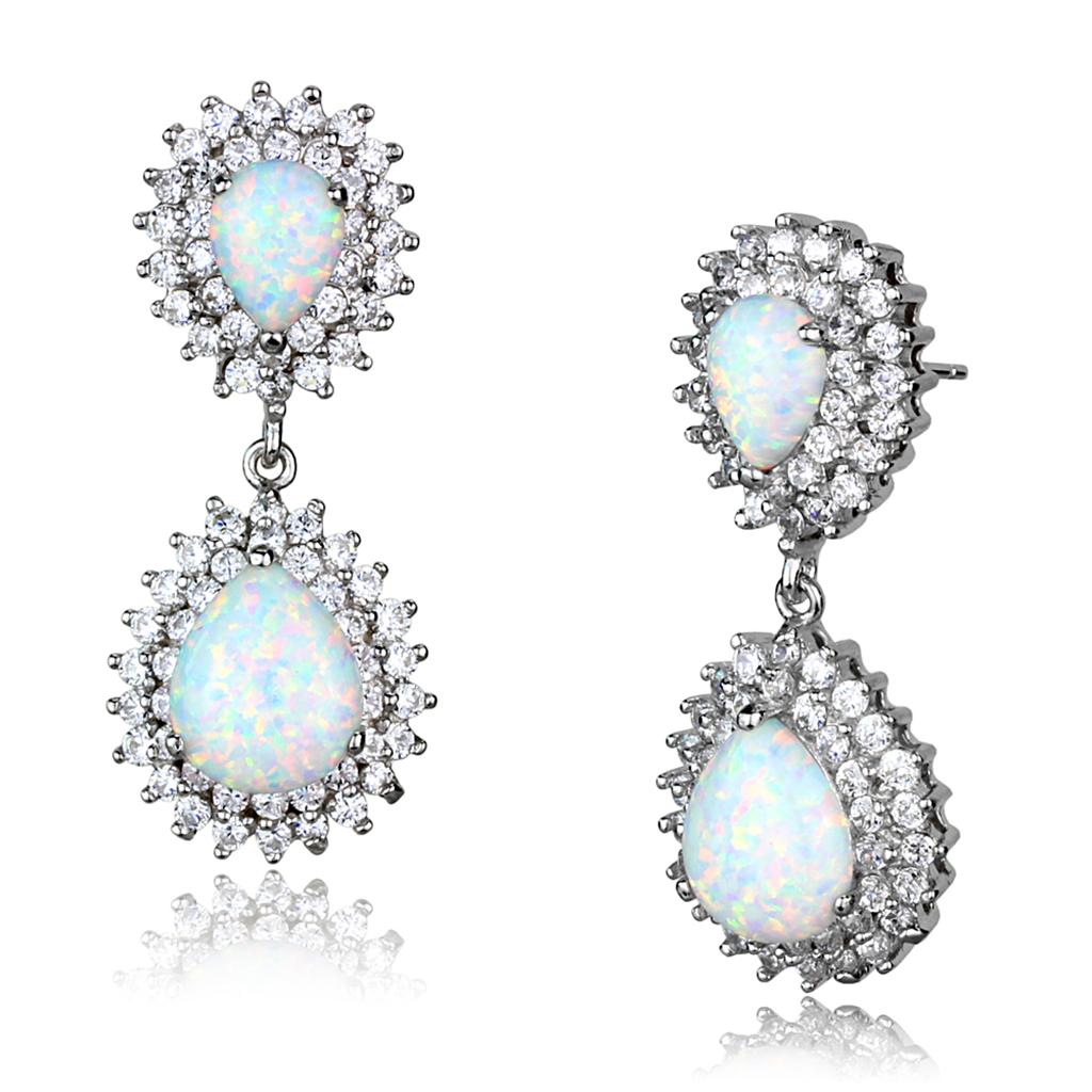 Rhodium 925 sterling silver earrings with semi-precious opal from Turquoise Tiger, showcasing elegant jewelry design.
