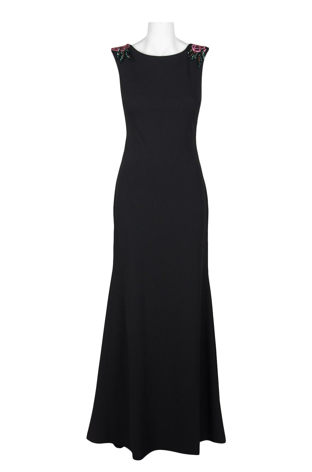Black Aidan Mattox embellished boat neck bodycon taffeta dress for women, featuring elegant detailing and classic fit.