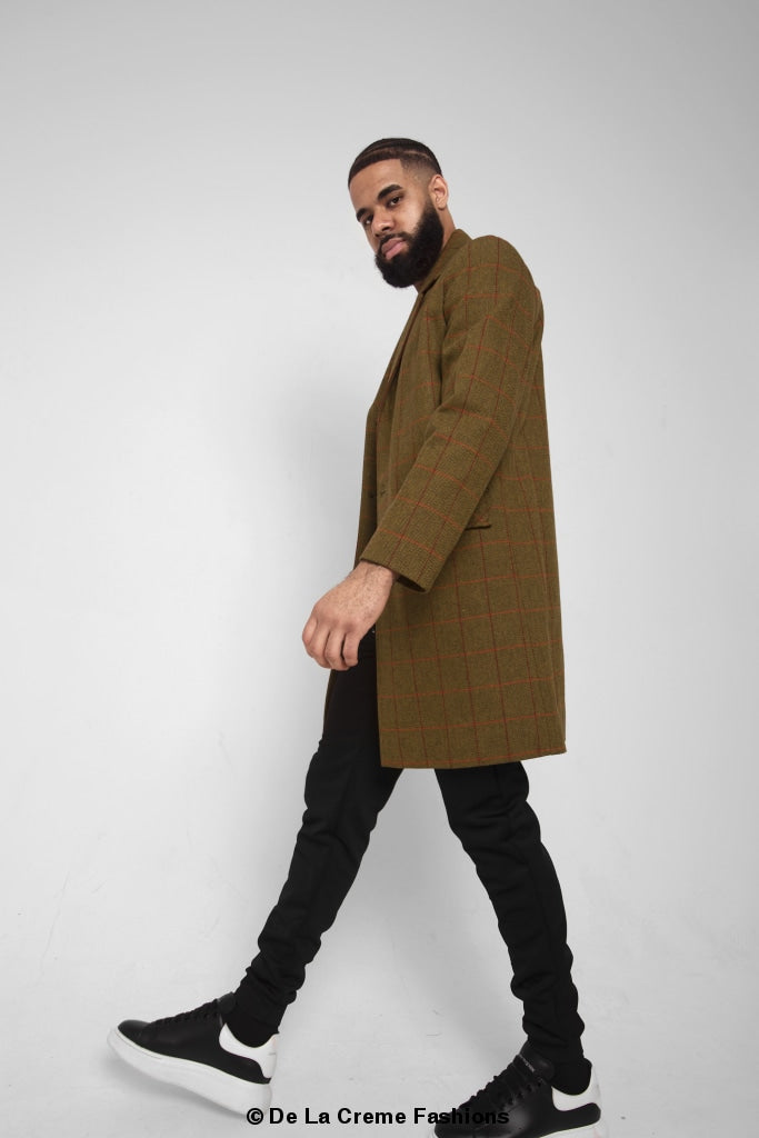 Mens single-breasted check design overcoat by Rose Eleusis, stylish jacket featuring a classic check pattern and tailored fit.