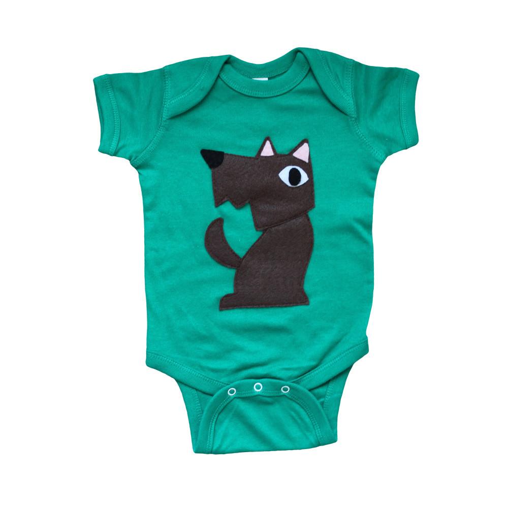 Sky Blue Milo Toto the Dog baby onesie inspired by The Wonderful Wizard of Oz, soft infant clothing featuring Toto character.