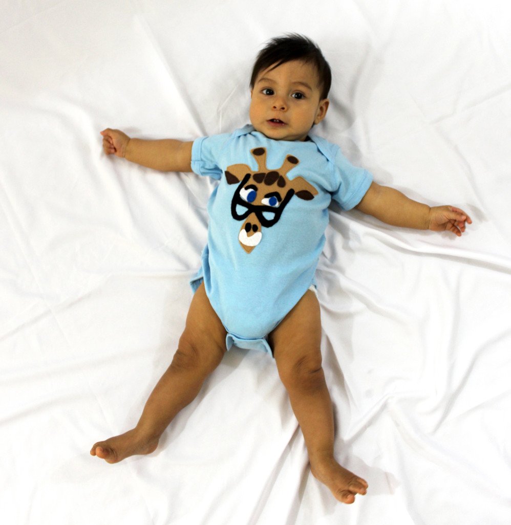 Sky Blue Milo baby onesie featuring Mitford design by Mi Cielo x Donald Robertson, made for infants and toddlers.
