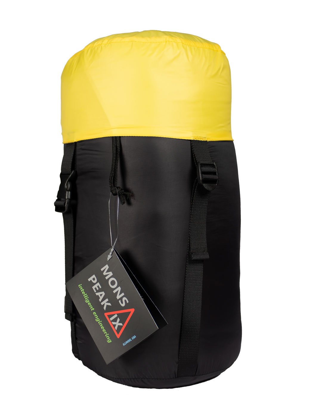 Triangulum Settler 15F camping sleeping bag shown in stuff sack, designed for outdoor camping and cold weather comfort.