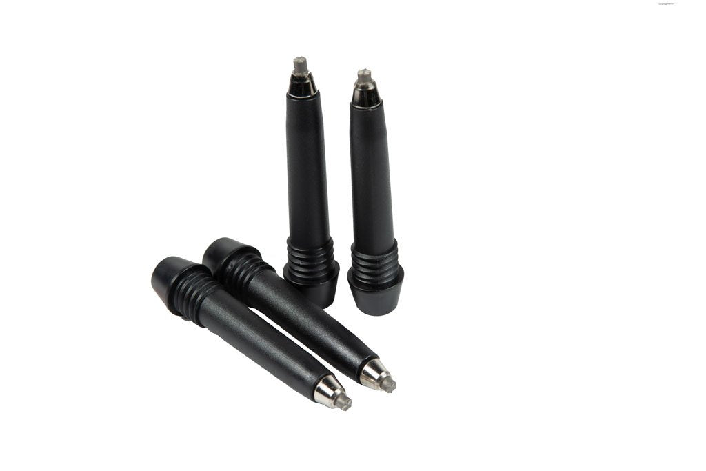 Triangulum trekking poles universal carbide tips for hiking, shown in a 4-pack with close-up of durable metal tips for outdoor trekking