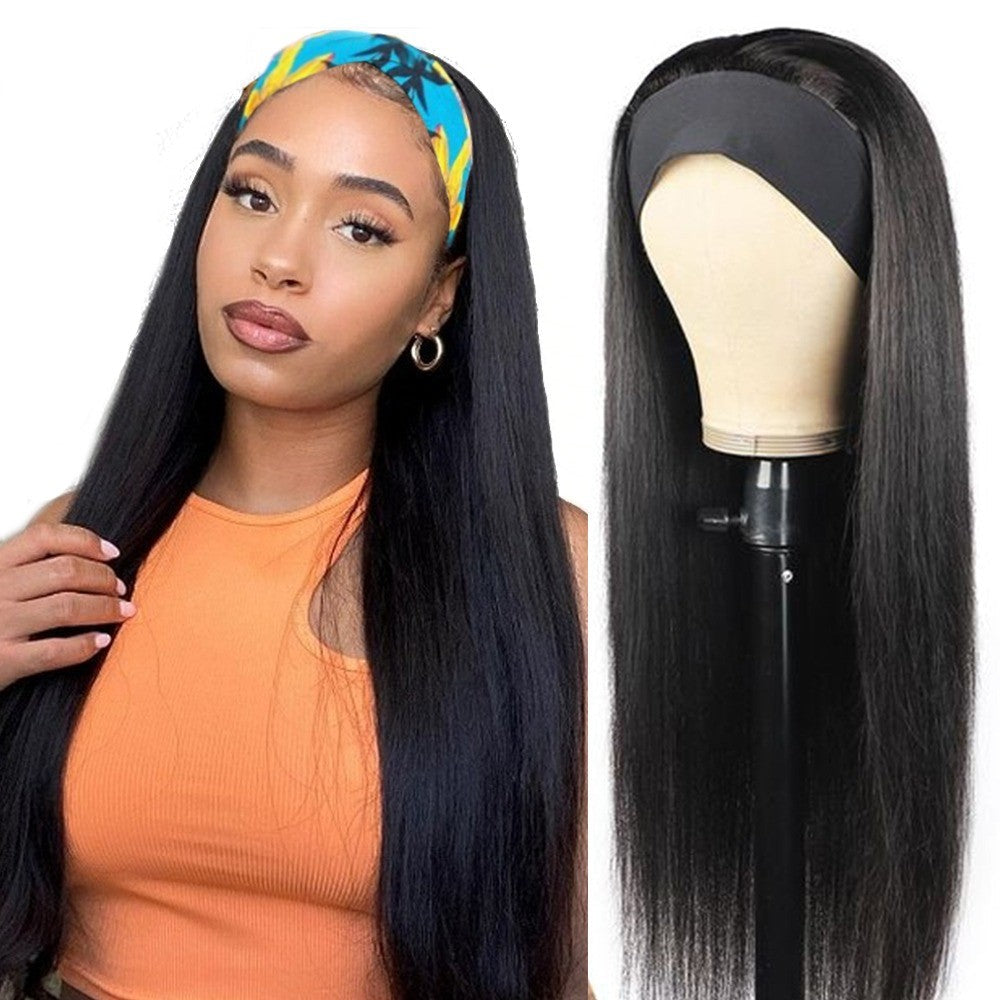 Cerise Alfie straight human hair headband wig with scarf, easy wear, no glue, suitable for women, bath and beauty accessory