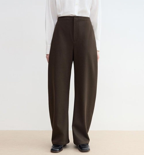 Start2Finish women’s high-waist casual pants with curved scimitar design, made from wool-blended fabric for a nostalgic, relaxed style.