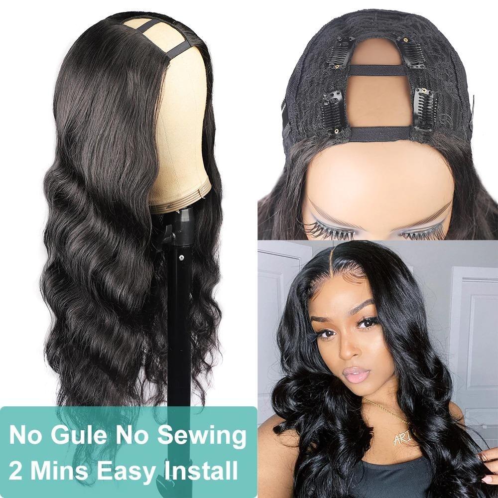 Cerise Alfie body wave U part human hair wig for Black women, Brazilian Remy hair with 150% density, natural look and soft texture.