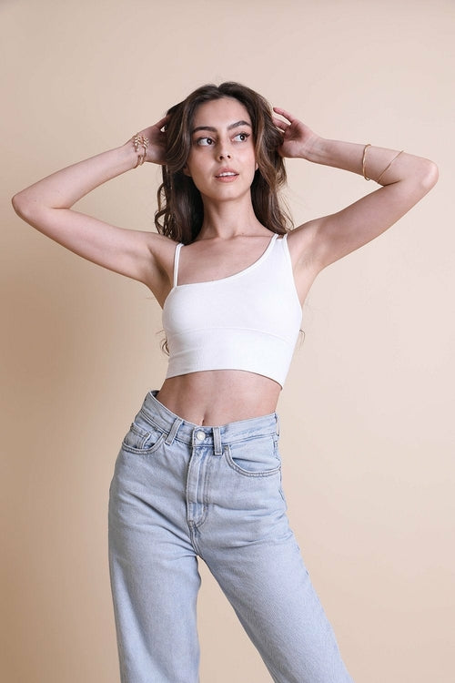 White Offset Shoulder Brami Top from Periwinkle Aether Lingerie & Underwear collection, featuring off-shoulder design and XS size.