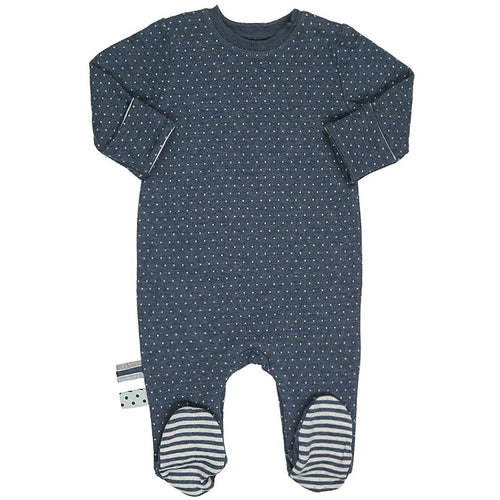 Baby kids organic footed sleepsuit from OrganicEra in indigo melange, made of Taupe Bamboo, soft and comfortable for little ones.