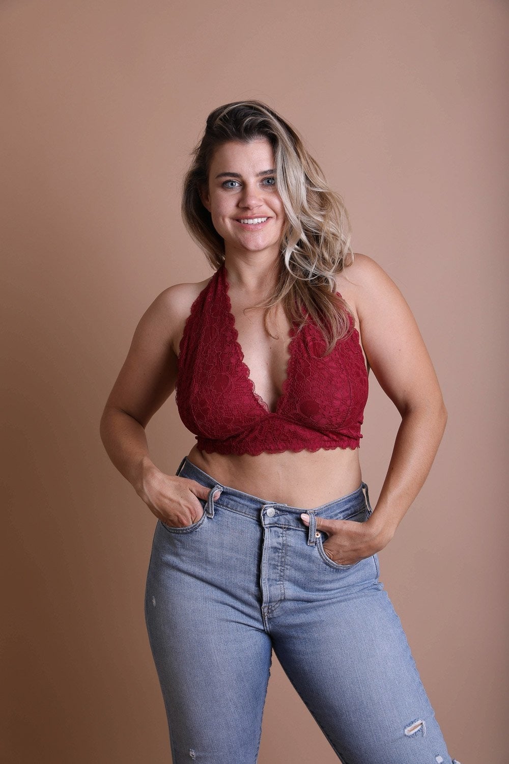 Plus Halter Top Bralette from Periwinkle Aether, soft fabric with a halter neckline, styled as a trendy accessories piece.