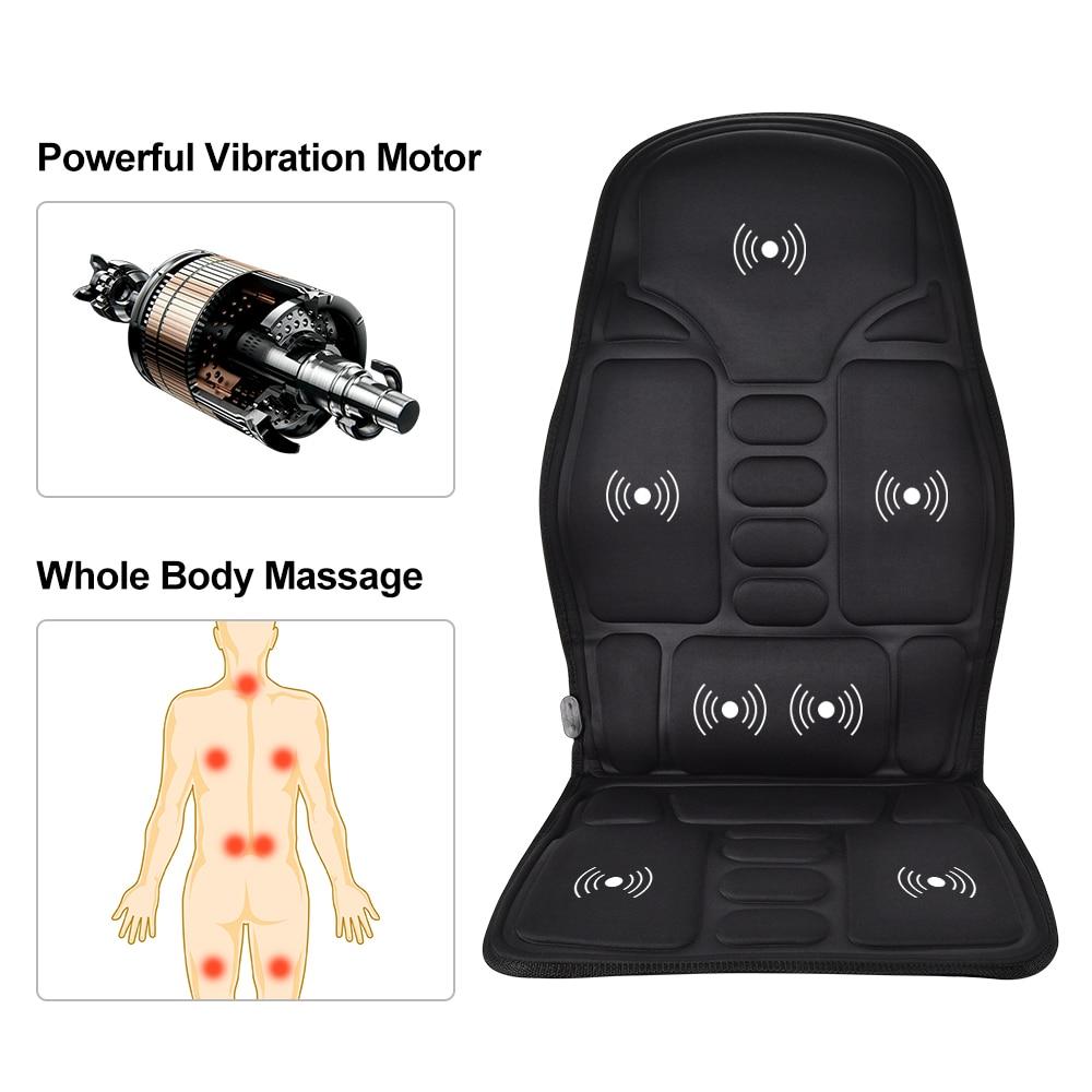 Yellow Pandora portable vibrating heat therapy massage cushion with adjustable controls on a healthcare mattress.